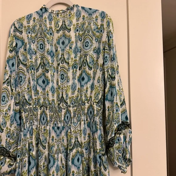 Zara Blue and Green Long Sleeve Maxi Dress - Picture 5 of 6